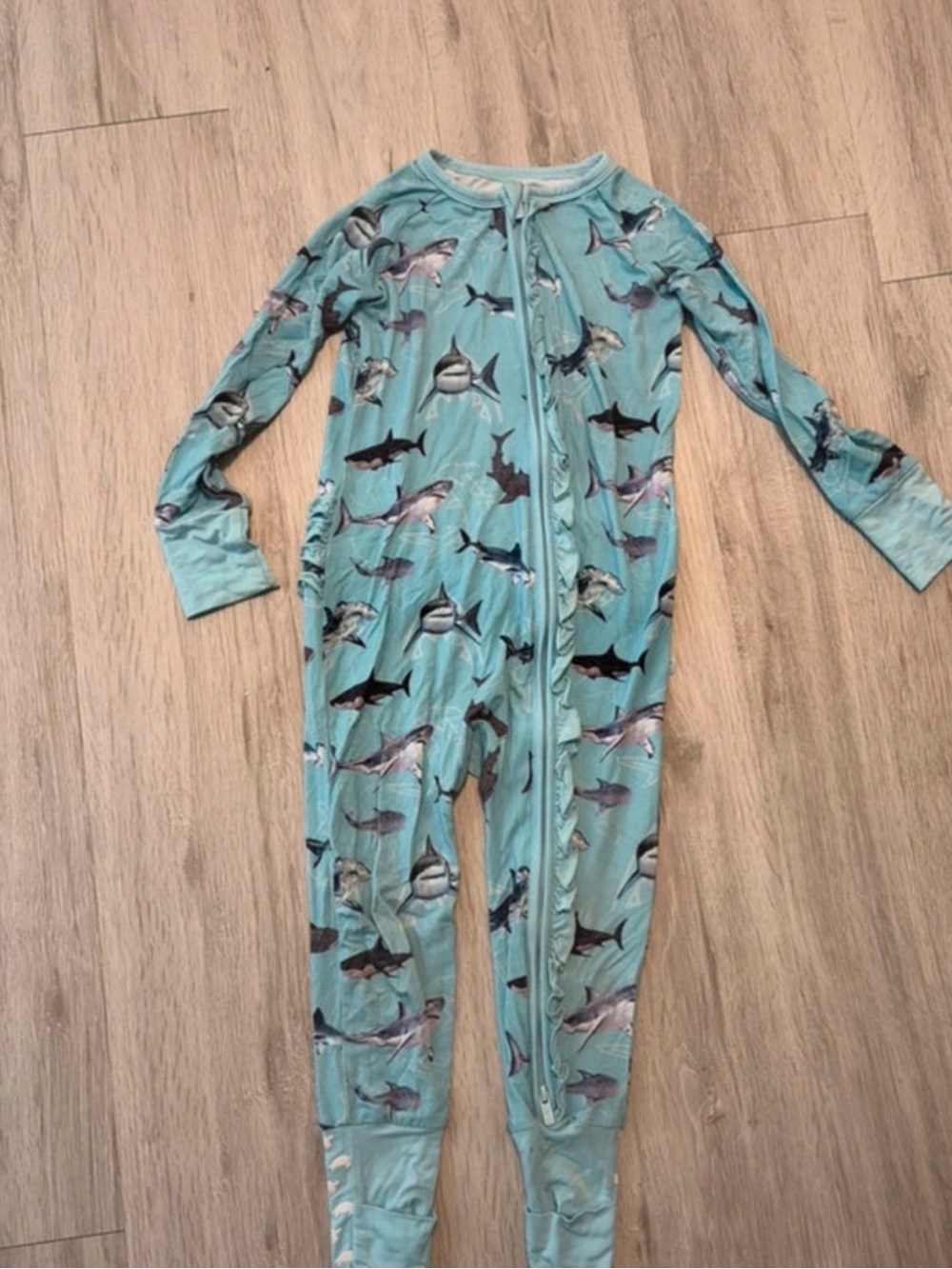 Bamboo Kids Light Blue Shark-Print Footie Pajamas